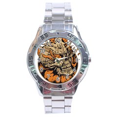 Human Skull  Skull Art Skeleton Illustration Stainless Steel Analogue Watch