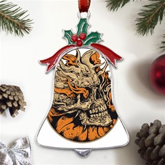 Human Skull  Skull Art Skeleton Illustration Metal Holly Leaf Bell Ornament by uniart180623