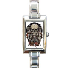 Gray And Multicolored Skeleton Illustration Rectangle Italian Charm Watch by uniart180623