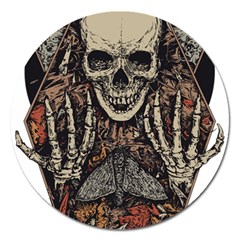 Gray And Multicolored Skeleton Illustration Magnet 5  (round) by uniart180623