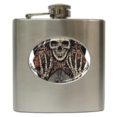 Gray And Multicolored Skeleton Illustration Hip Flask (6 Oz) by uniart180623