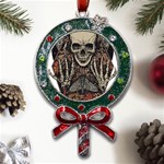 Gray And Multicolored Skeleton Illustration Metal X Mas Lollipop with Crystal Ornament Front