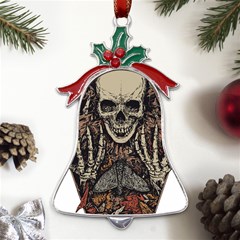 Gray And Multicolored Skeleton Illustration Metal Holly Leaf Bell Ornament by uniart180623