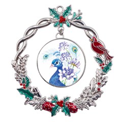 Peacock Metal X mas Wreath Holly Leaf Ornament by uniart180623