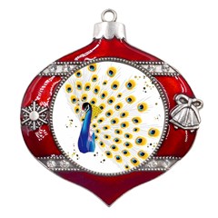 Bird Peafowl Peacock Animal Metal Snowflake And Bell Red Ornament by uniart180623