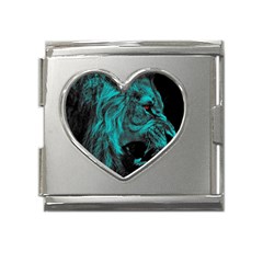 Angry Male Lion Predator Carnivore Mega Link Heart Italian Charm (18mm) by uniart180623