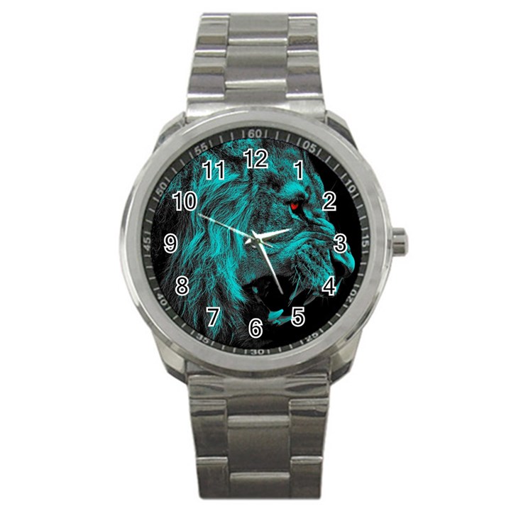 Angry Male Lion Predator Carnivore Sport Metal Watch