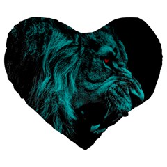 Angry Male Lion Predator Carnivore Large 19  Premium Flano Heart Shape Cushions by uniart180623