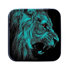 Angry Male Lion Predator Carnivore Square Metal Box (black) by uniart180623