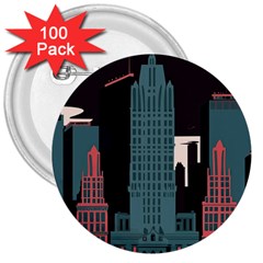 New York City Nyc Skyline Cityscape 3  Buttons (100 Pack)  by uniart180623