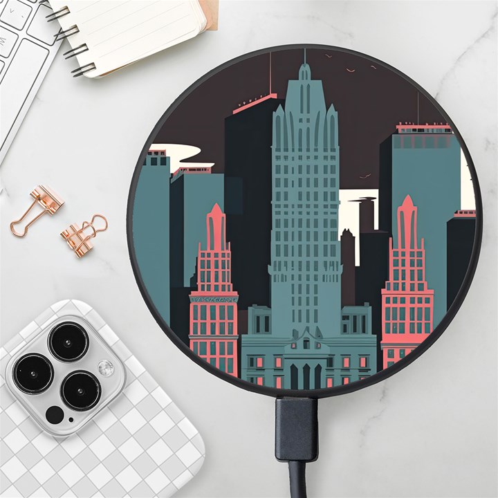 New York City Nyc Skyline Cityscape Wireless Fast Charger(Black)