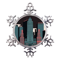 New York City Nyc Skyline Cityscape Metal Large Snowflake Ornament by uniart180623