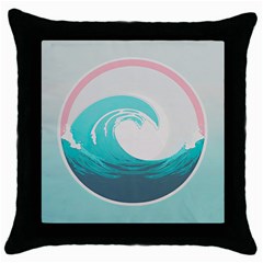 Tidal Wave Ocean Sea Tsunami Wave Minimalist Throw Pillow Case (black) by uniart180623