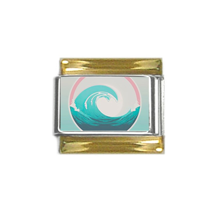 Tidal Wave Ocean Sea Tsunami Wave Minimalist Gold Trim Italian Charm (9mm)