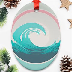 Tidal Wave Ocean Sea Tsunami Wave Minimalist Oval Ornament (two Sides) by uniart180623