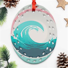 Tidal Wave Ocean Sea Tsunami Wave Minimalist Oval Filigree Ornament (two Sides) by uniart180623