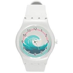 Tidal Wave Ocean Sea Tsunami Wave Minimalist Round Plastic Sport Watch (m) by uniart180623