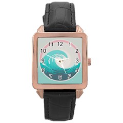 Tidal Wave Ocean Sea Tsunami Wave Minimalist Rose Gold Leather Watch  by uniart180623