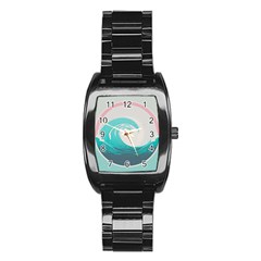 Tidal Wave Ocean Sea Tsunami Wave Minimalist Stainless Steel Barrel Watch by uniart180623