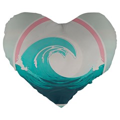 Tidal Wave Ocean Sea Tsunami Wave Minimalist Large 19  Premium Flano Heart Shape Cushions by uniart180623