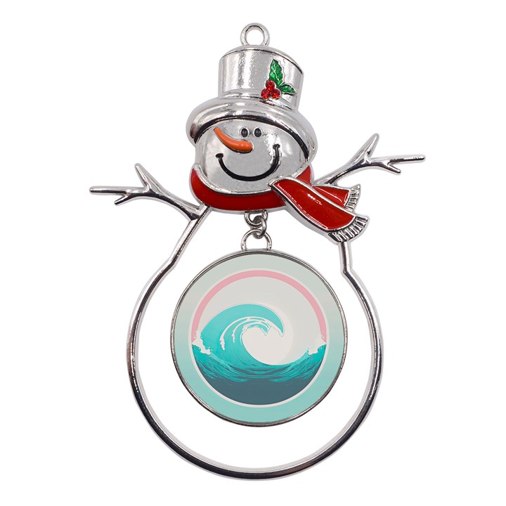 Tidal Wave Ocean Sea Tsunami Wave Minimalist Metal Snowman Ornament