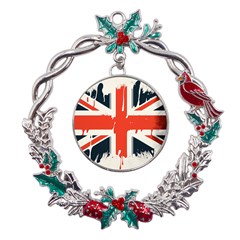 Union Jack England Uk United Kingdom London Metal X mas Wreath Holly Leaf Ornament by uniart180623