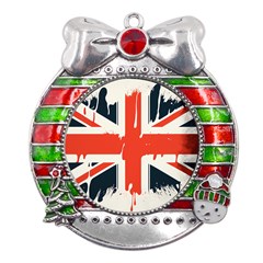 Union Jack England Uk United Kingdom London Metal X mas Ribbon With Red Crystal Round Ornament by uniart180623