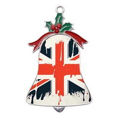 Union Jack England Uk United Kingdom London Metal Holly Leaf Bell Ornament by uniart180623