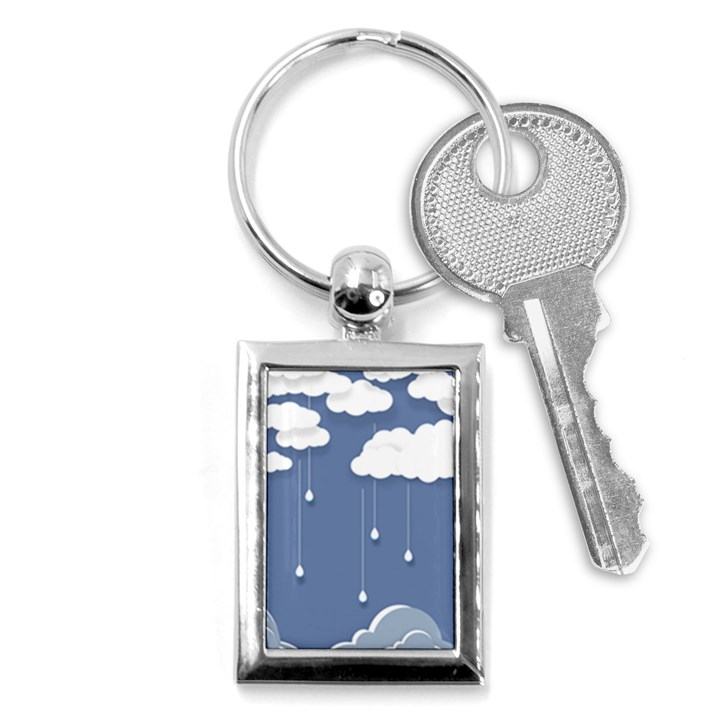 Clouds Rain Paper Raindrops Weather Sky Raining Key Chain (Rectangle)