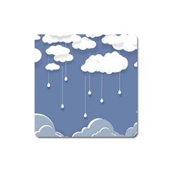 Clouds Rain Paper Raindrops Weather Sky Raining Square Magnet by uniart180623