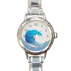 Wave Tsunami Tidal Wave Ocean Sea Water Round Italian Charm Watch by uniart180623