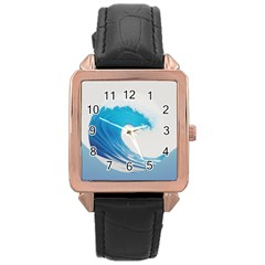 Wave Tsunami Tidal Wave Ocean Sea Water Rose Gold Leather Watch  by uniart180623