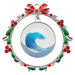 Wave Tsunami Tidal Wave Ocean Sea Water Metal X mas Wreath Ribbon Ornament by uniart180623