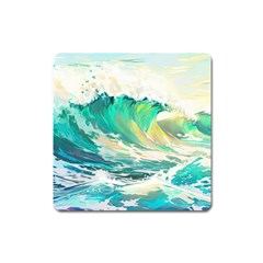 Waves Ocean Sea Tsunami Nautical Painting Square Magnet by uniart180623