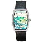 Waves Ocean Sea Tsunami Nautical Painting Barrel Style Metal Watch Front