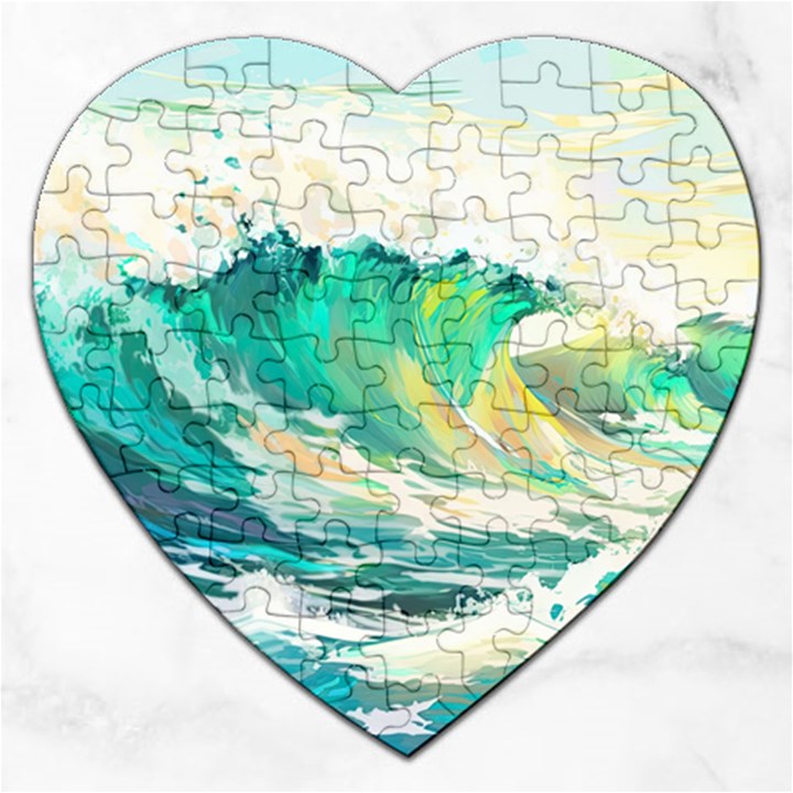 Waves Ocean Sea Tsunami Nautical Painting Jigsaw Puzzle (Heart)