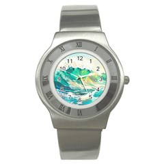 Waves Ocean Sea Tsunami Nautical Painting Stainless Steel Watch by uniart180623