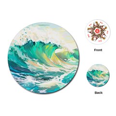 Waves Ocean Sea Tsunami Nautical Painting Playing Cards Single Design (round) by uniart180623