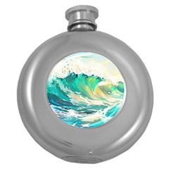 Waves Ocean Sea Tsunami Nautical Painting Round Hip Flask (5 Oz) by uniart180623