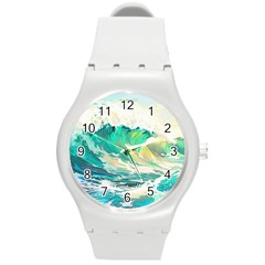 Waves Ocean Sea Tsunami Nautical Painting Round Plastic Sport Watch (m) by uniart180623