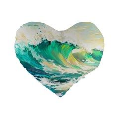 Waves Ocean Sea Tsunami Nautical Painting Standard 16  Premium Flano Heart Shape Cushions by uniart180623