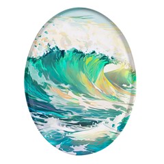 Waves Ocean Sea Tsunami Nautical Painting Oval Glass Fridge Magnet (4 Pack) by uniart180623