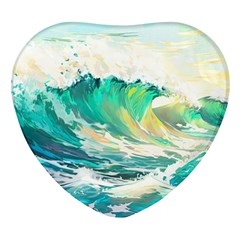 Waves Ocean Sea Tsunami Nautical Painting Heart Glass Fridge Magnet (4 Pack) by uniart180623