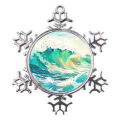 Waves Ocean Sea Tsunami Nautical Painting Metal Large Snowflake Ornament by uniart180623