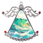 Waves Ocean Sea Tsunami Nautical Painting Metal Angel with Crystal Ornament Front