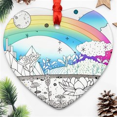 Rainbow Fun Cute Minimal Doodle Drawing Ornament (heart)