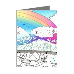 Rainbow Fun Cute Minimal Doodle Drawing Mini Greeting Card by uniart180623