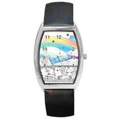 Rainbow Fun Cute Minimal Doodle Drawing Barrel Style Metal Watch by uniart180623