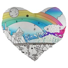 Rainbow Fun Cute Minimal Doodle Drawing Large 19  Premium Heart Shape Cushions by uniart180623