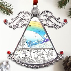 Rainbow Fun Cute Minimal Doodle Drawing Metal Angel With Crystal Ornament